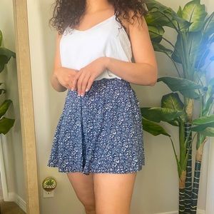 Blue and white flowy mini skirt